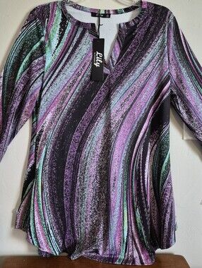 Lily Black Long-Sleeve Tunic with Purple & Teal Swirl